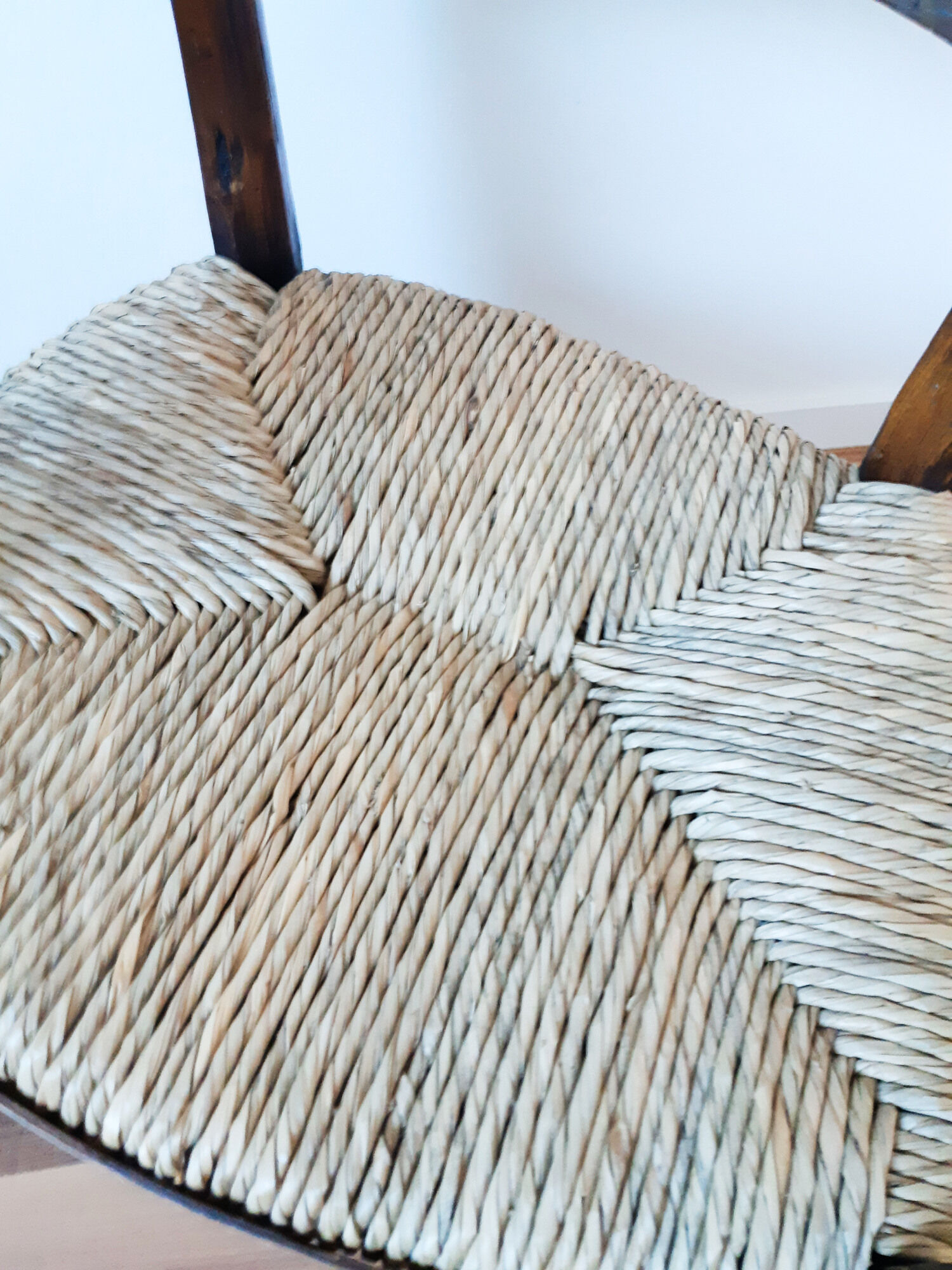 Vintage children's armchair in wood and straw, 50s