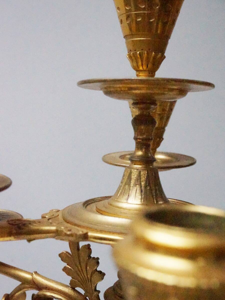 French Empire Neoclassical 7-Light Candelabra in Gilt Bronze and Crystal