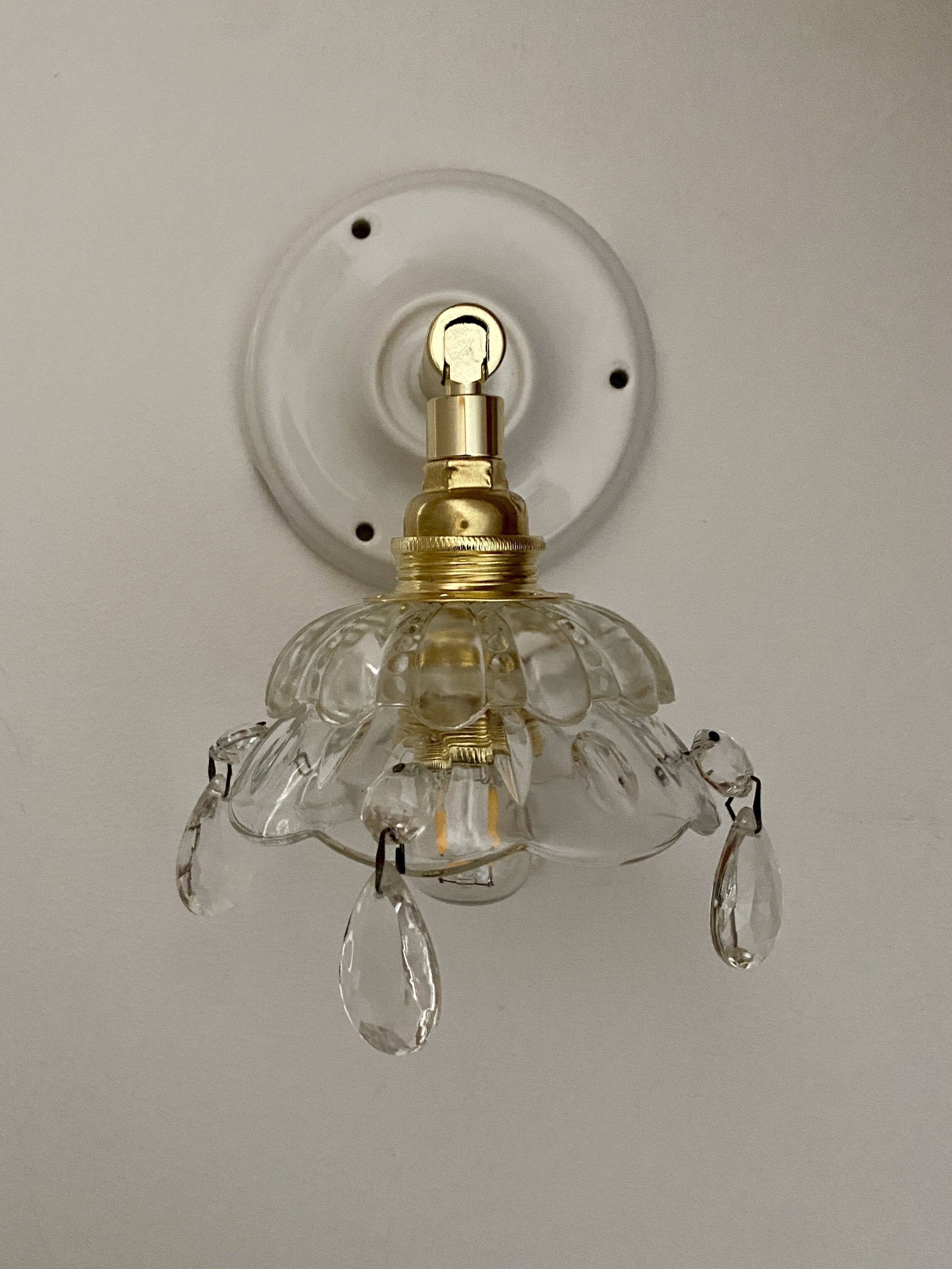 Vintage glass lampshade wall lamp with antique tassels