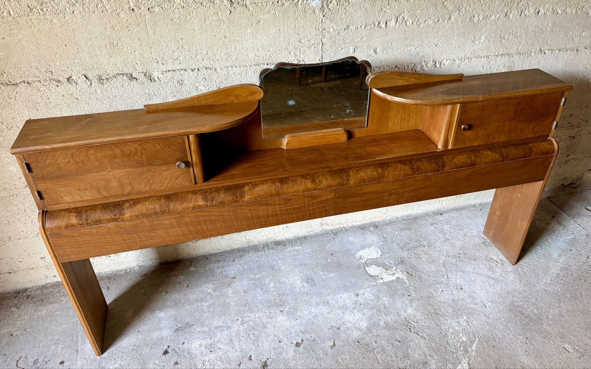 Superb antique/vintage headboard (Art Deco style) walnut burl.