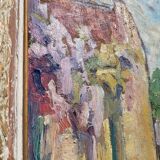Vintage Impressionist canvas - lively village scene, signed