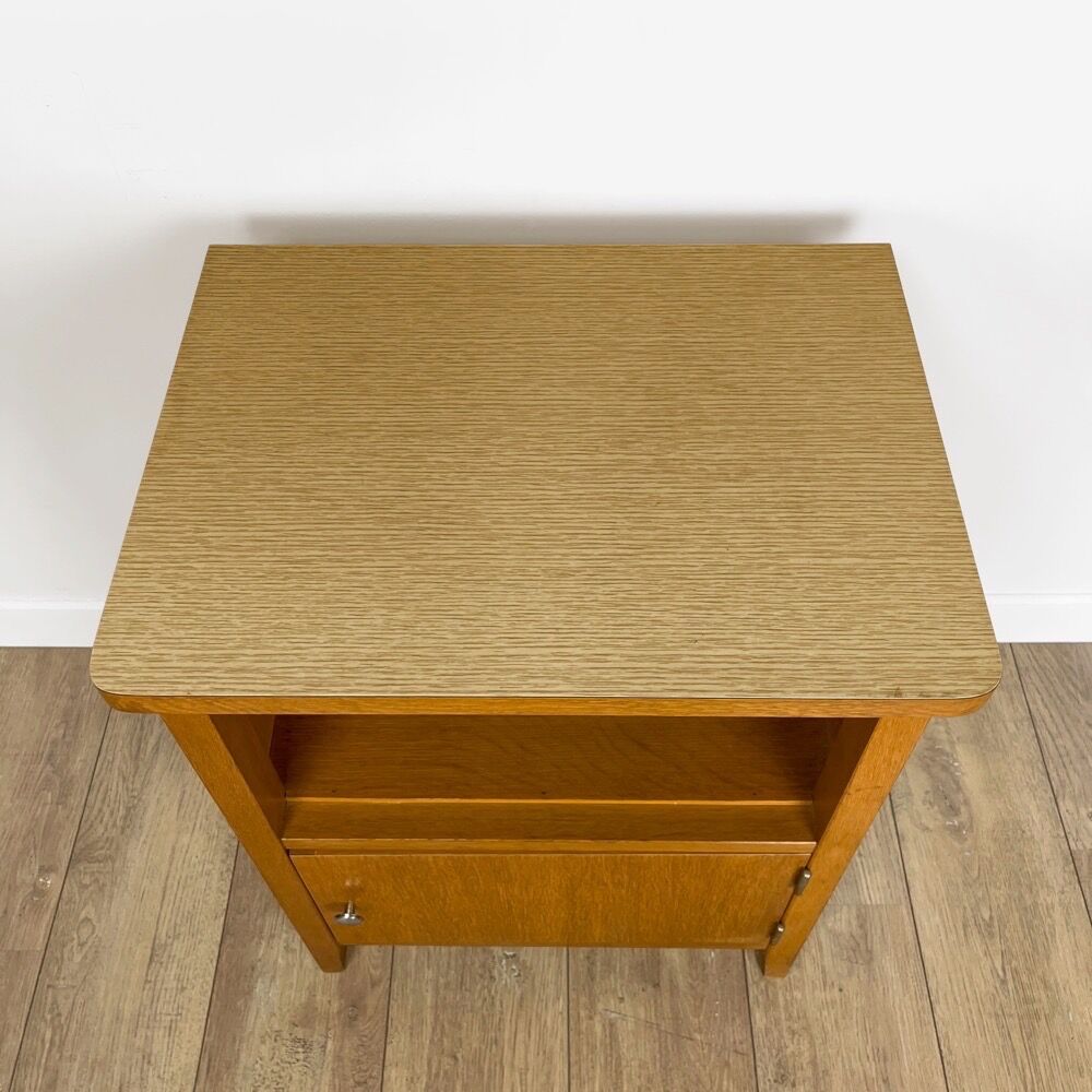 Pair of bedside tables blond wood and vinyl Jantzi 1966