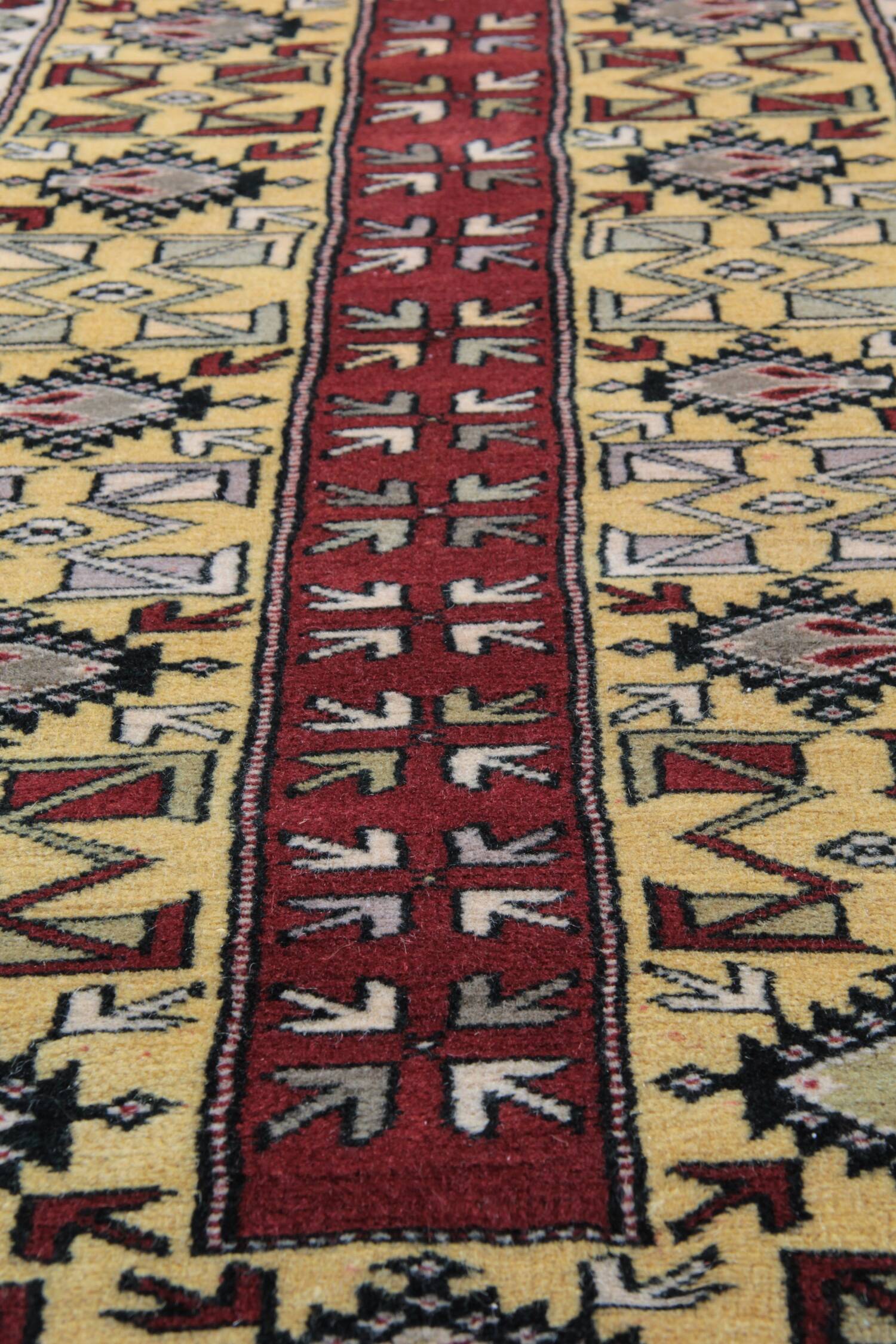 Rustic Mustard Burgundy Runner, Vintage Turkish Milas Wool Runner 81x286cm