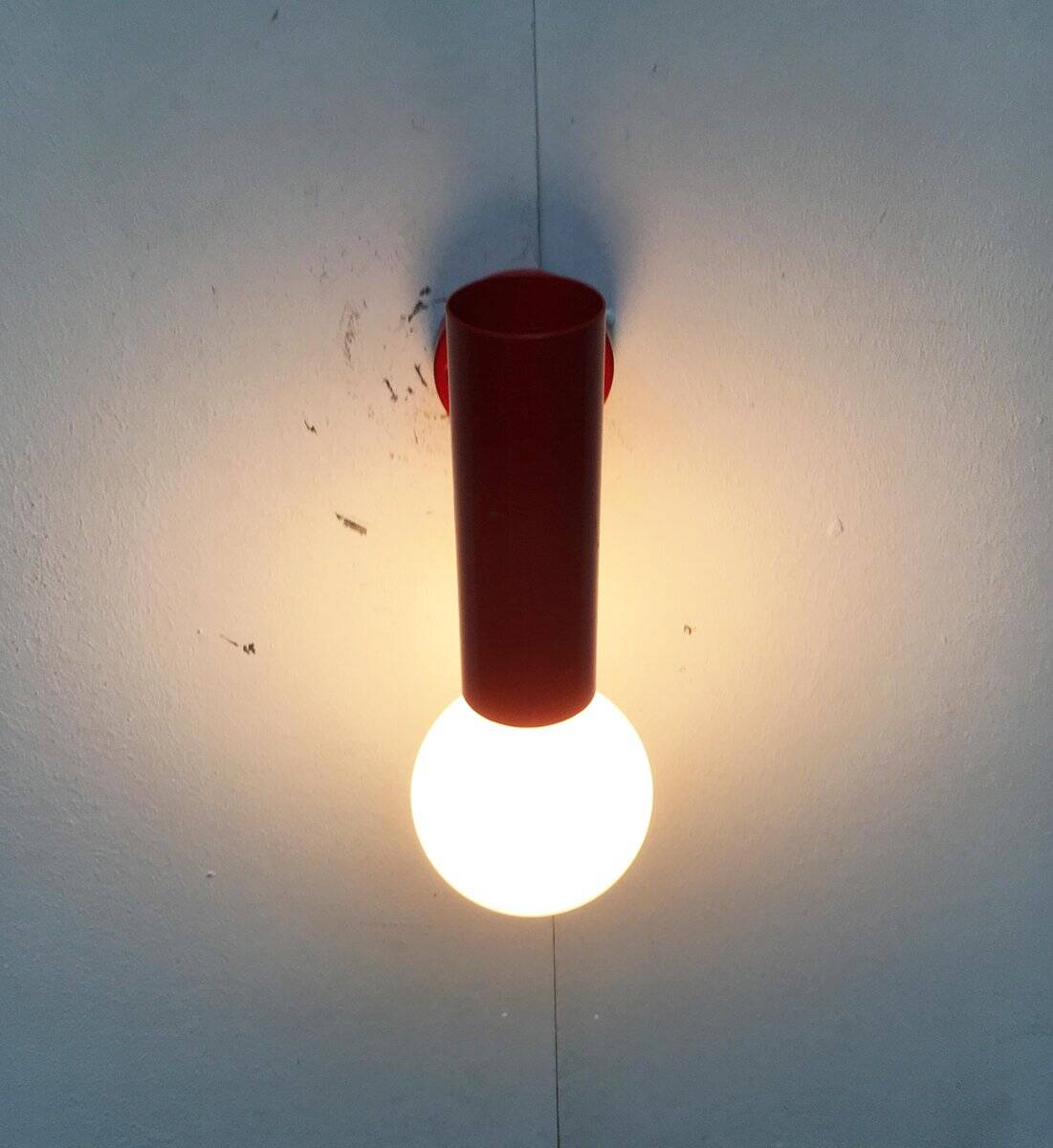 Mid-century minimalist red wall lamp, set of 2.