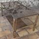 Table basse double plateau vintage en laiton et verre fumé – Années 70