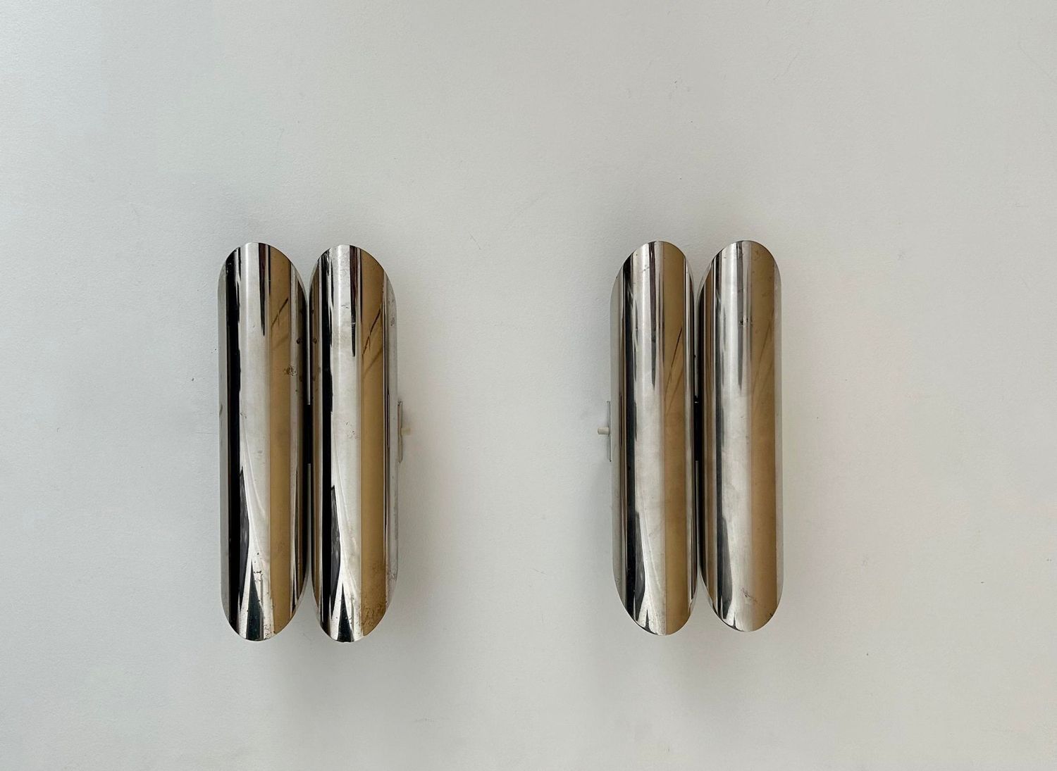 Pair of vintage double wall lamps, chromed metal, Germany 1960