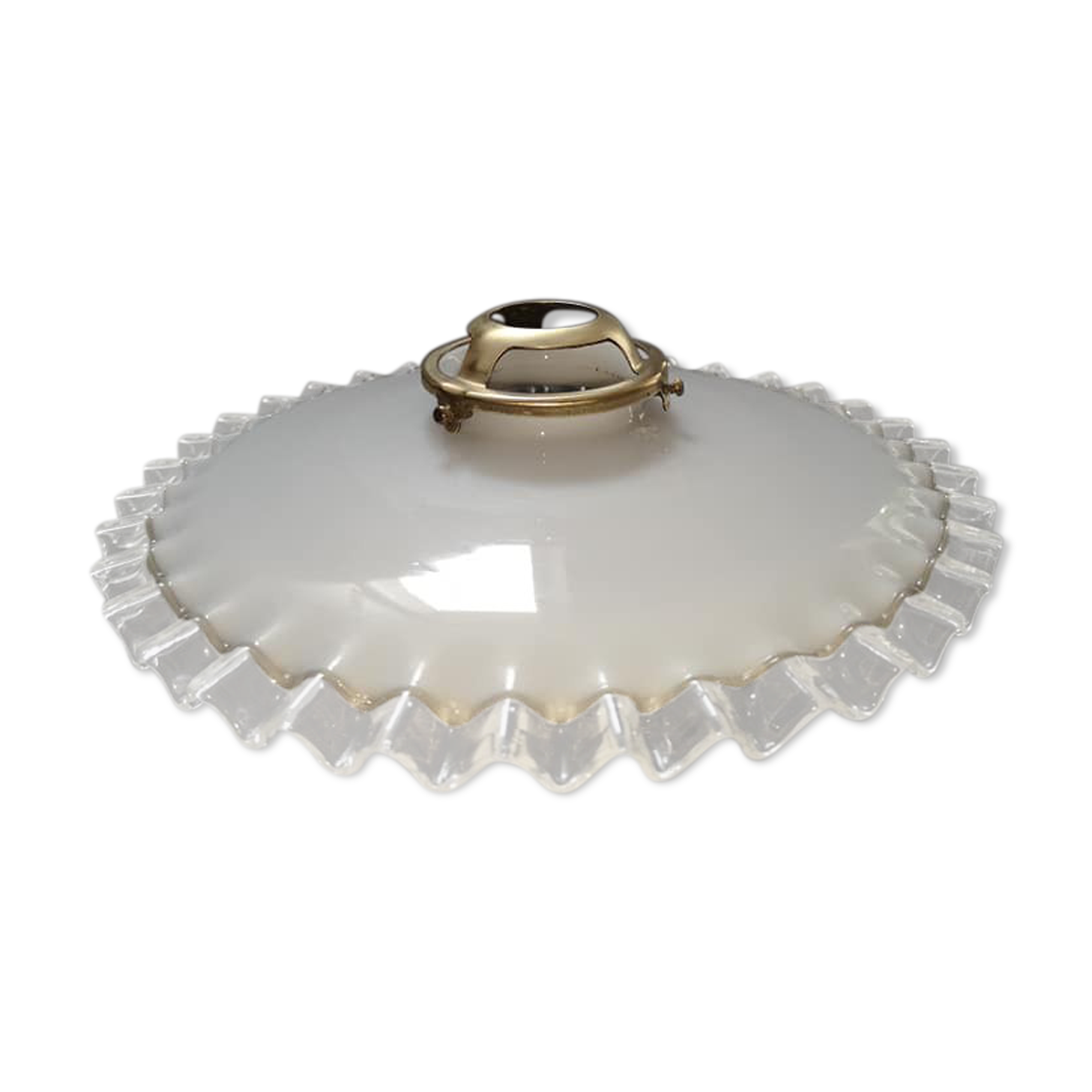 Abat-jour suspension en opaline dentelée blanche années 40 griffe laiton petit modèle