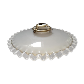 Old lampshade /suspension in white serrated opaline 40s brass claw small model