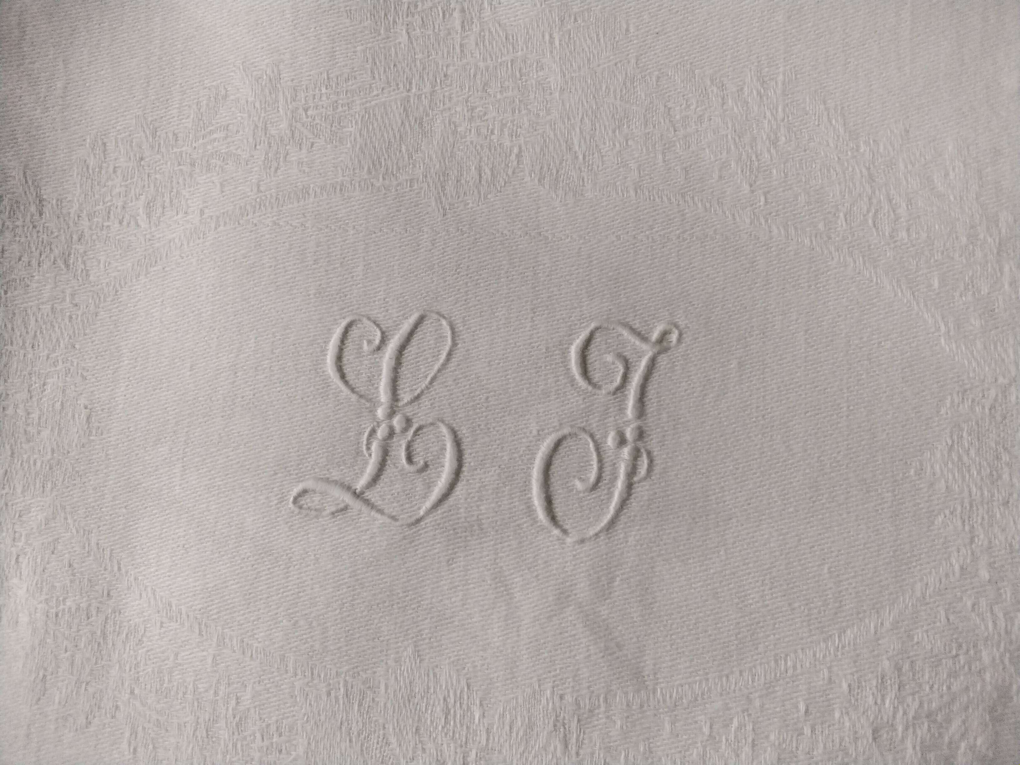 6 old LJ monogram damask cotton napkins