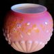 Art deco ball vase in pink opaline enamelled with flowers, 4 shells in relief
