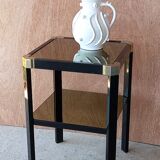 Romeo REGA side table, black lacquered metal and gilded bronze, 2 trays in smoked mirrors. TBE