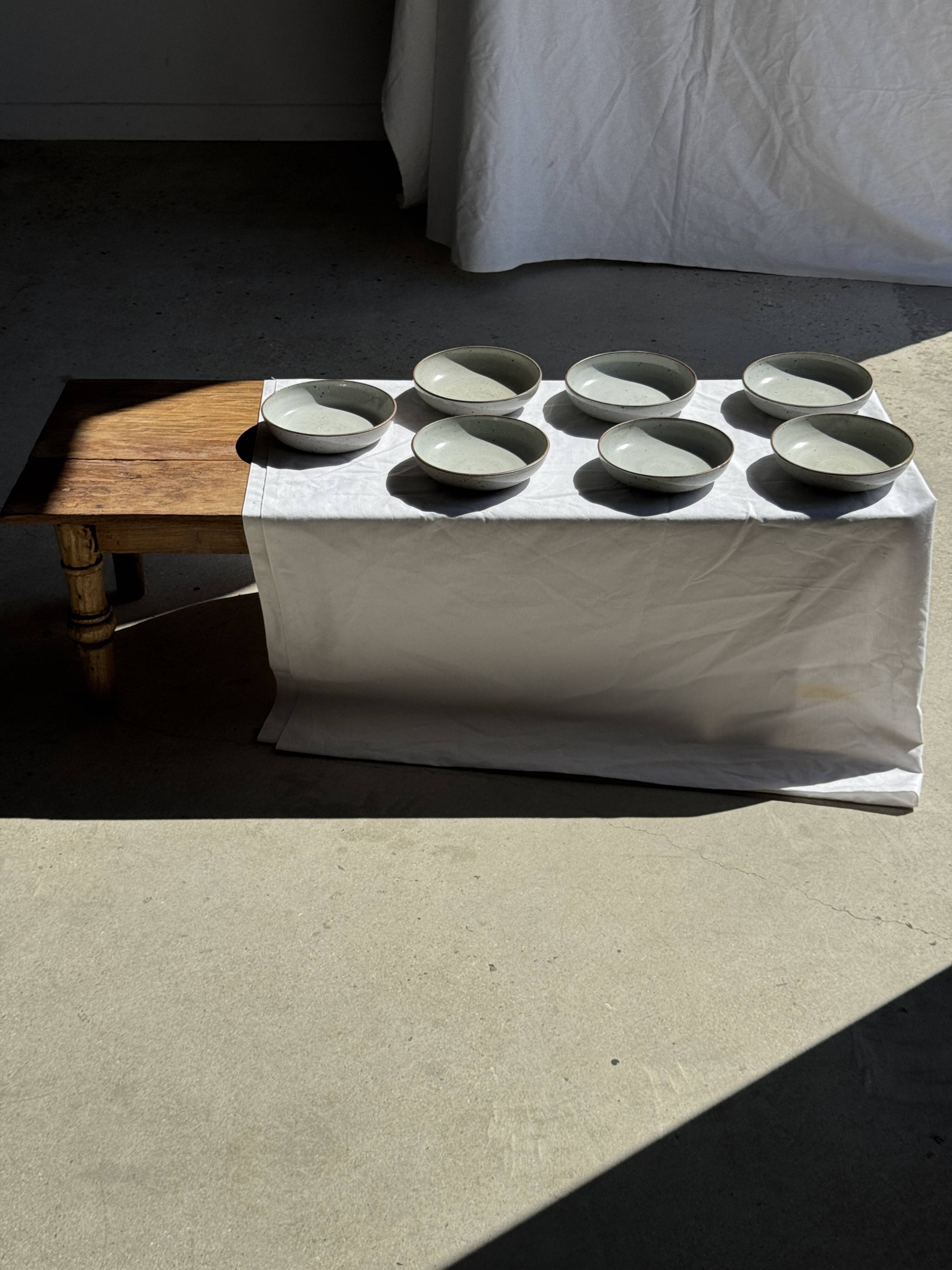 Set of 7 handmade grey glazed ceramic deep plates D18.5 H5.