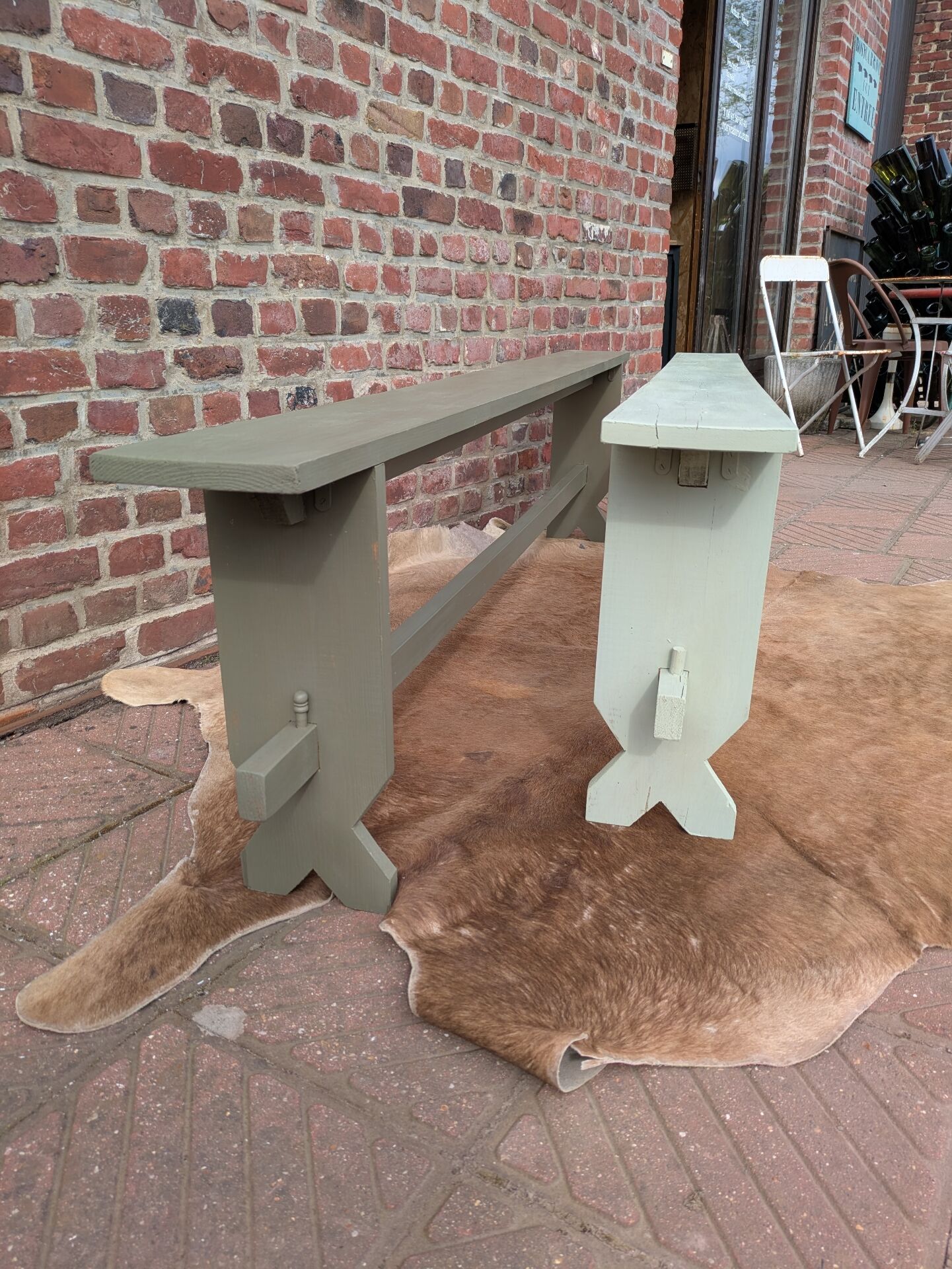 Pair of patinated benches