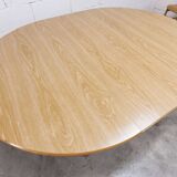 Danish ensemble transformable table 114 cm / 154 + 4 modernist chairs from the 1970s