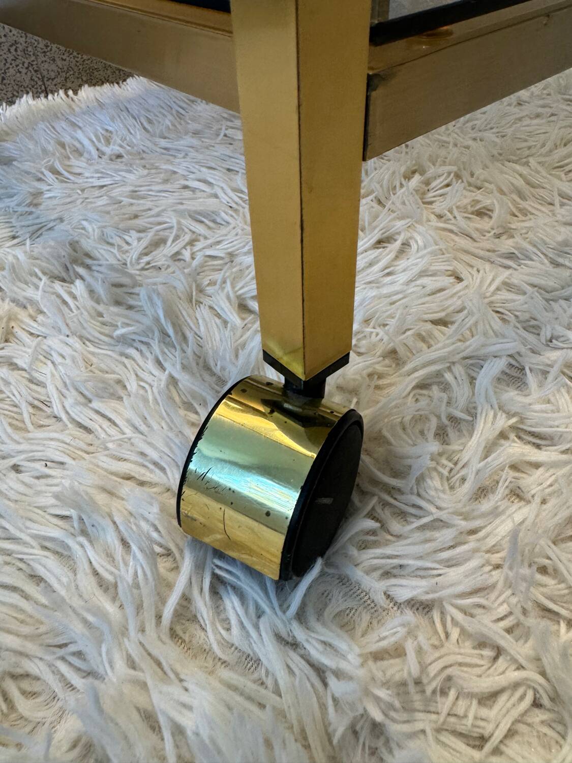 Brass rolling trolley with smoked glass from the 70s