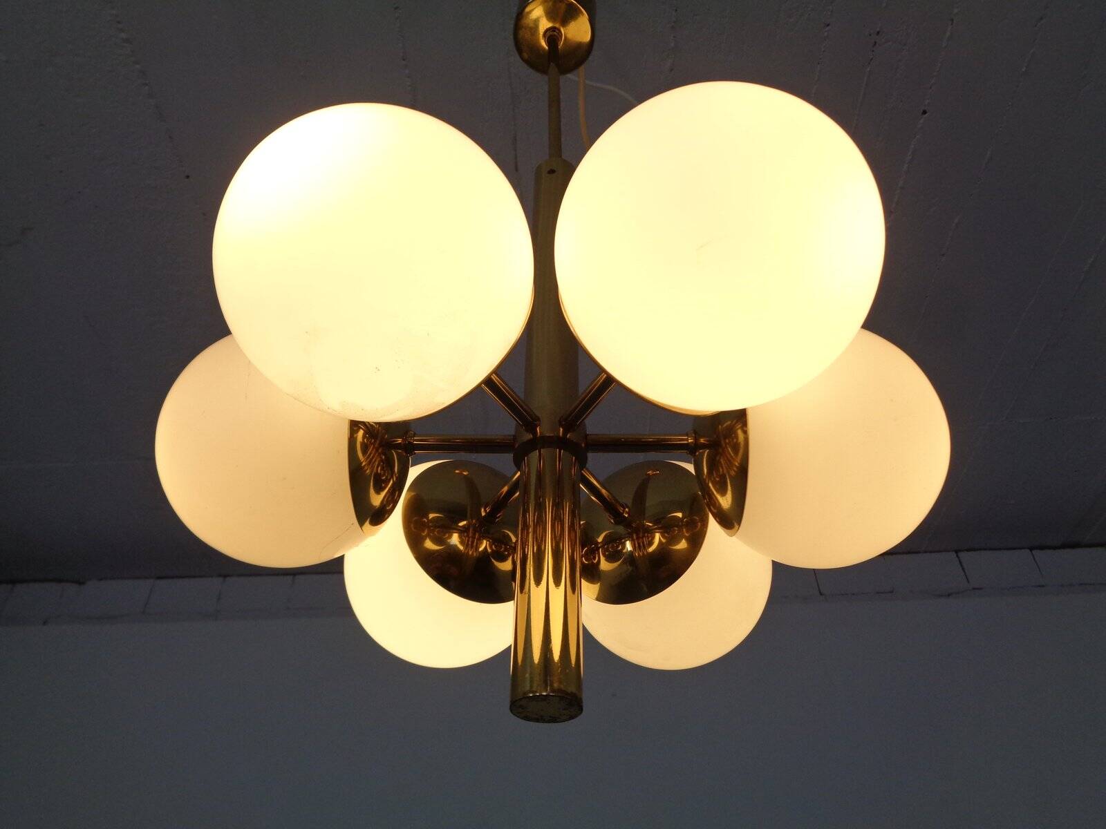 Sputnik brass and glass ceiling chandelier from Kaiser Idell / Kaiser Leuchten, Germany, 1960s