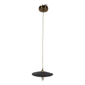 Suspension vintage industrielle en tôle noire emaillée