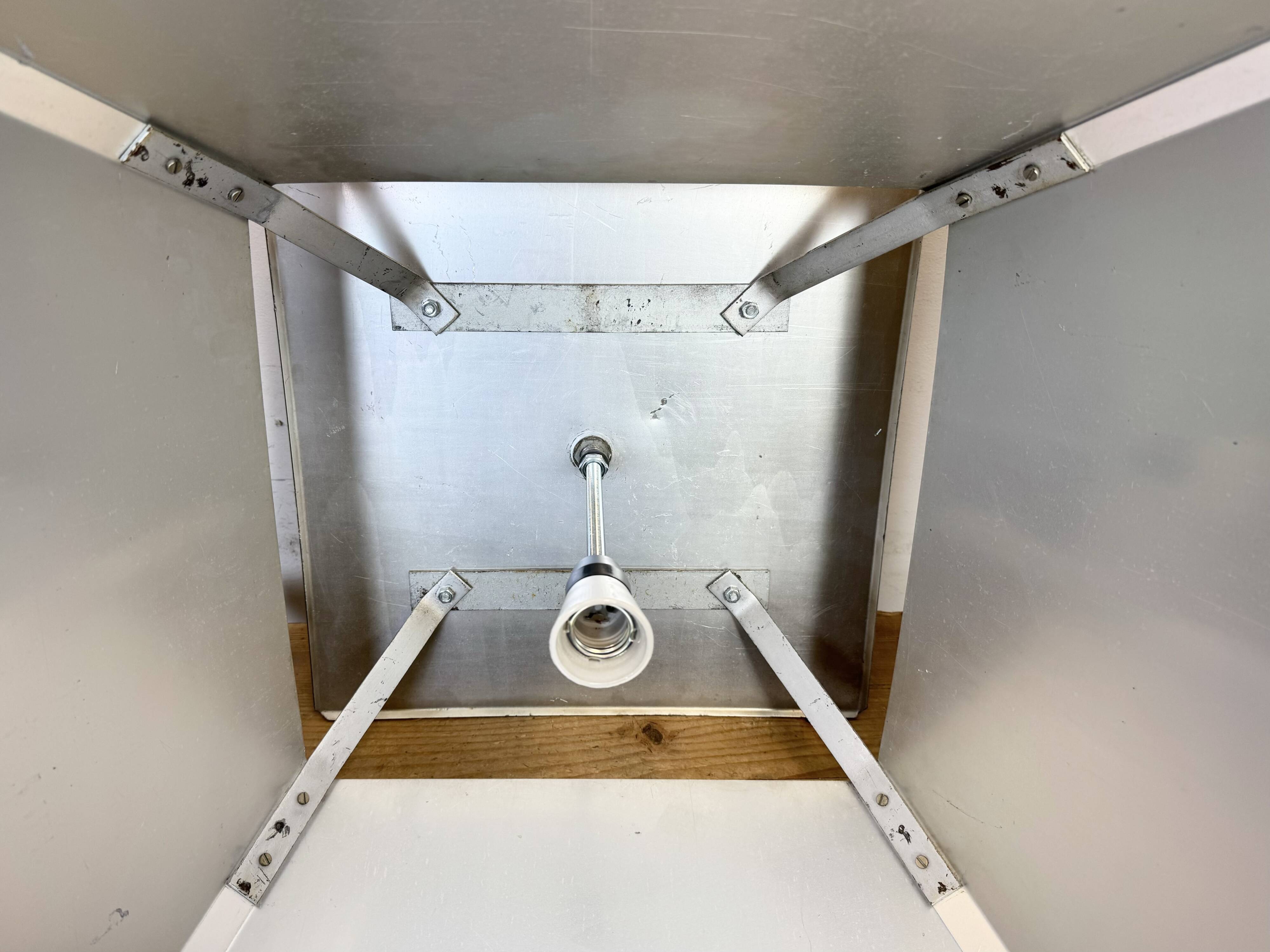 Large Silver Industrial Factory Pebdant Lamp, 1970s