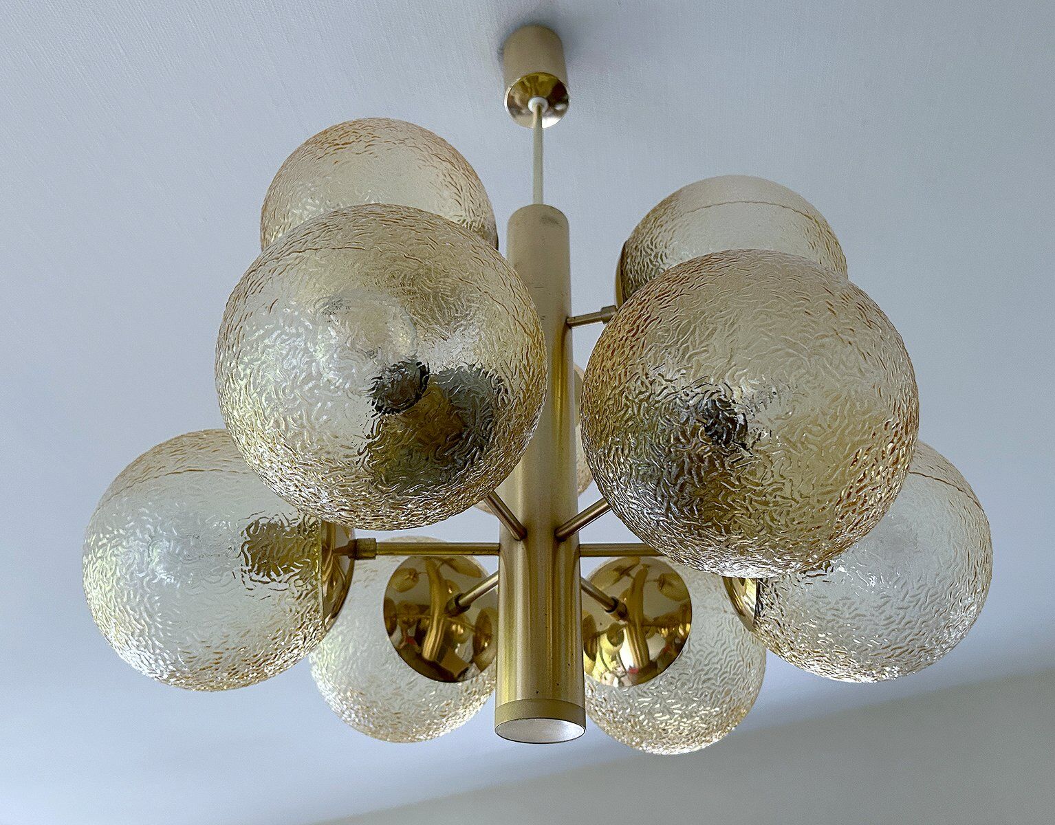 Grand lustre en verre de l'ère spatiale, années 1970