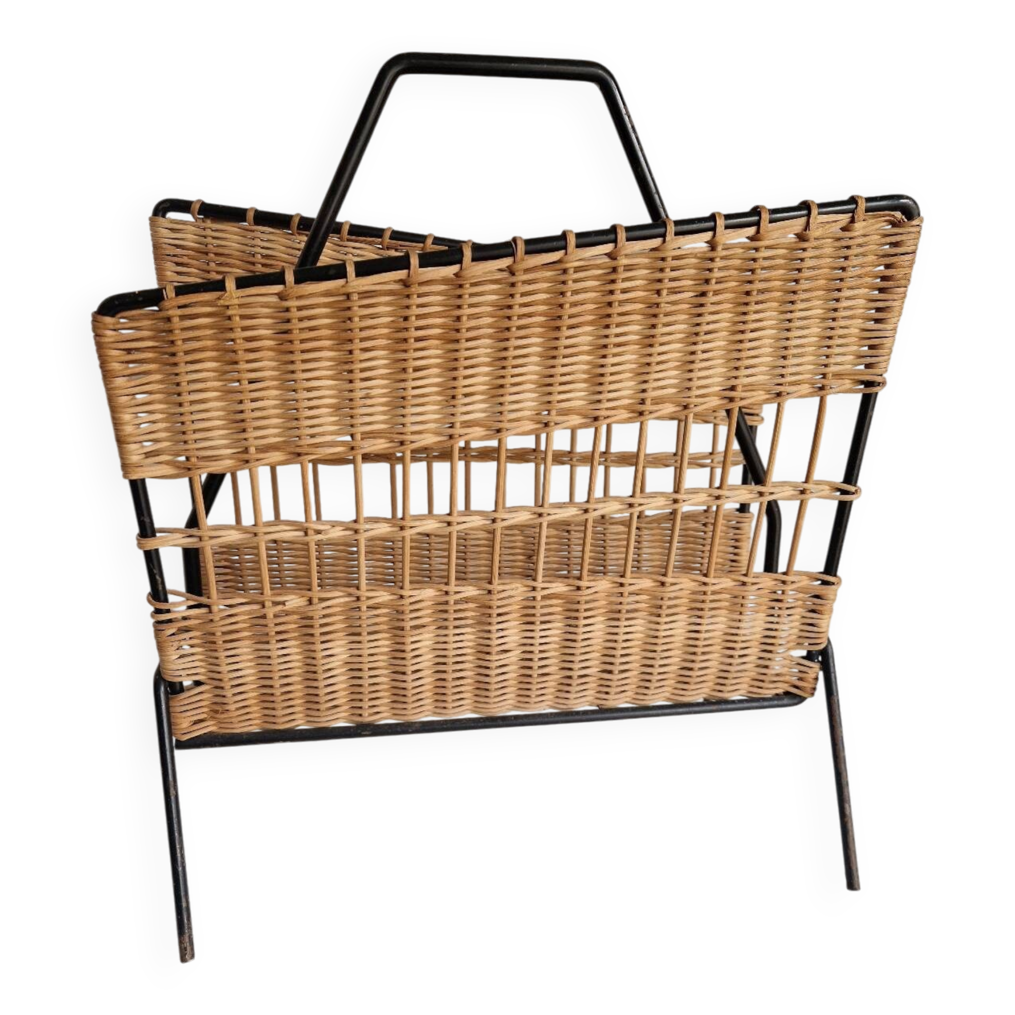 Raoul Guys magazine rack 1950s  
Rattan and black metal