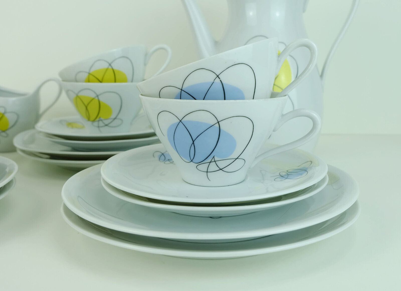 Mid century coffee crockery schirnding bavaria abstract decor in pastel colors 1950s