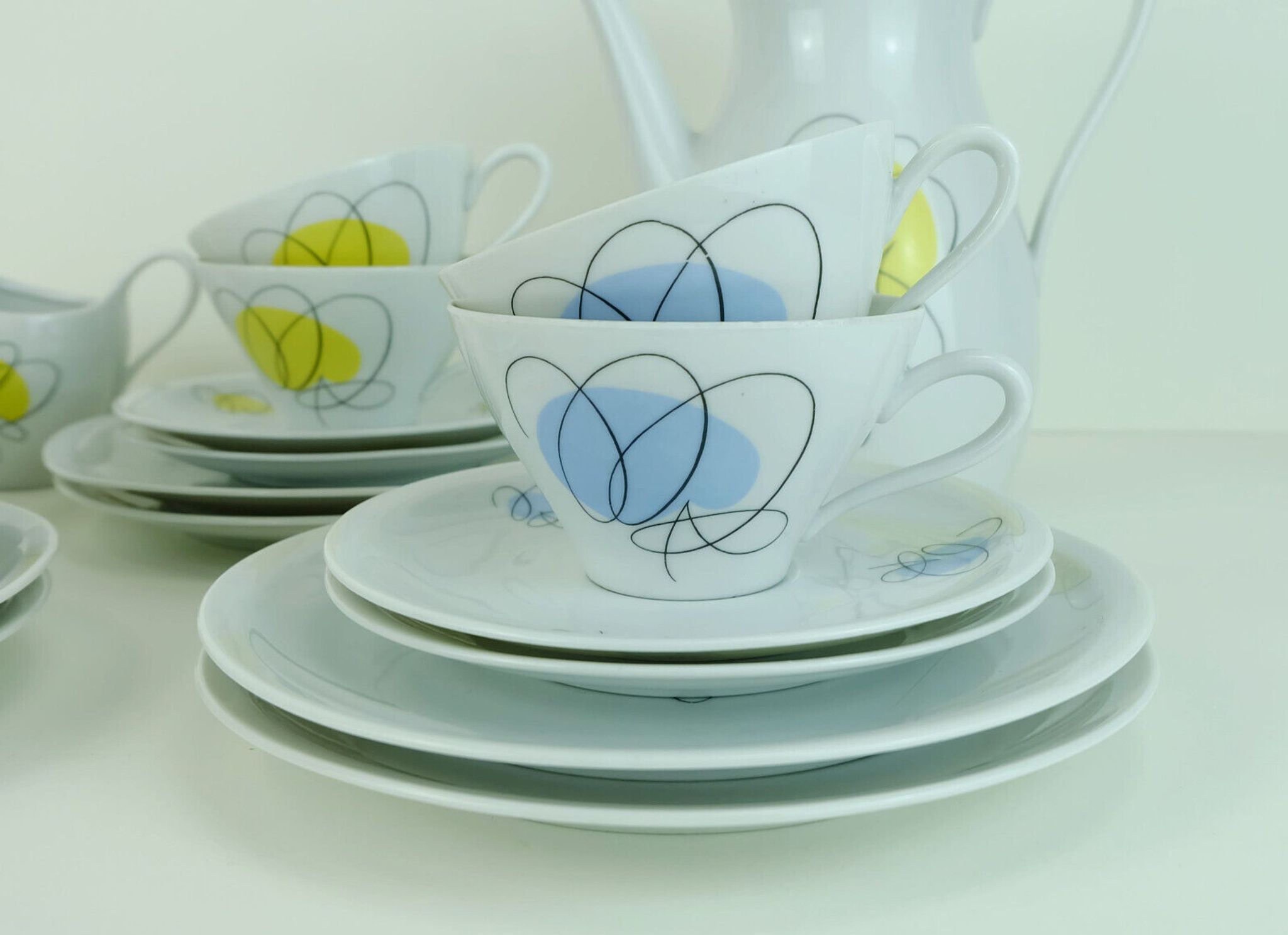 Mid century coffee crockery schirnding bavaria abstract decor in pastel colors 1950s