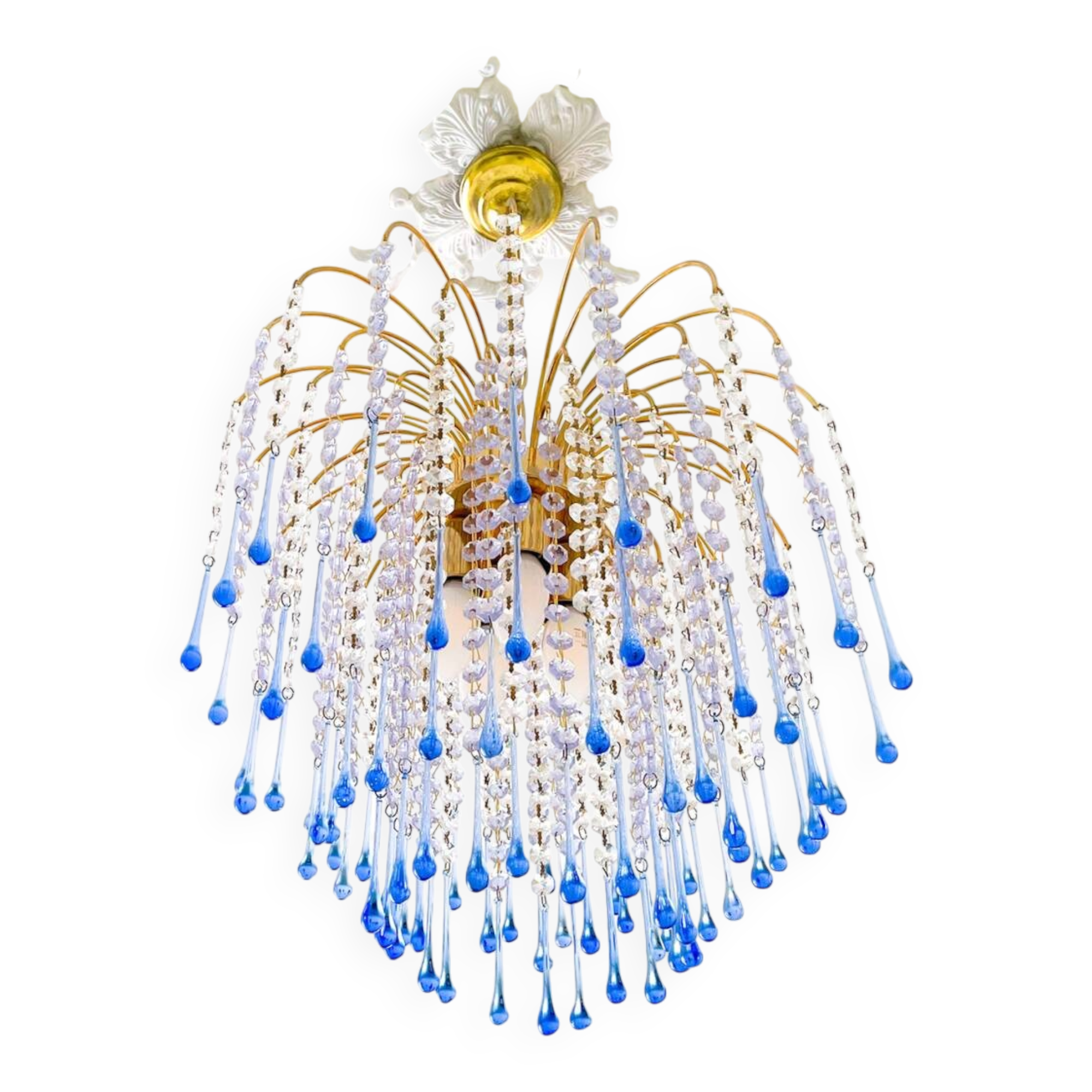 Lustre élégant en cristal et verre Murano soufflé – Gouttes bleues