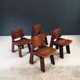 Constructivist Oak Dining Chairs, Belgium, 1960s, Set of 4