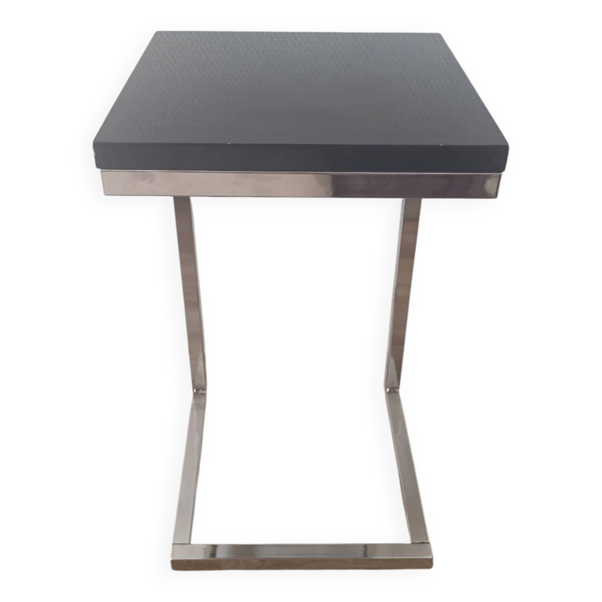 Contemporary C design side table — Heavy chrome steel and top