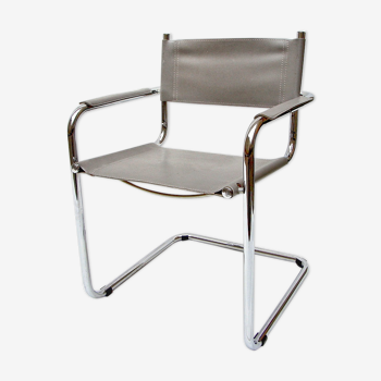 Vintage grey and chrome leather armchair