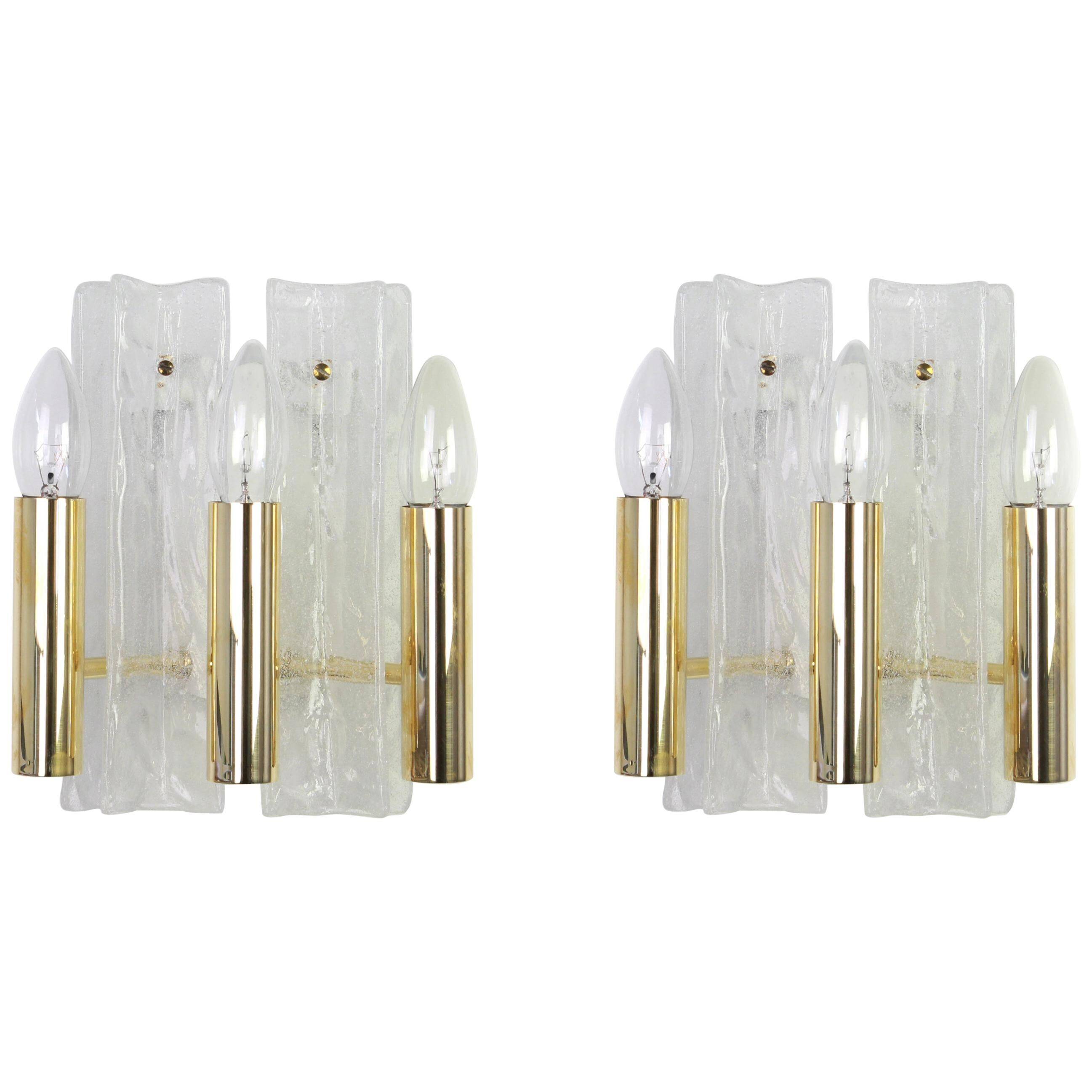 Pair of Murano glass wall lights by Kalmar, Model Lipizza, Austria, 1960s.