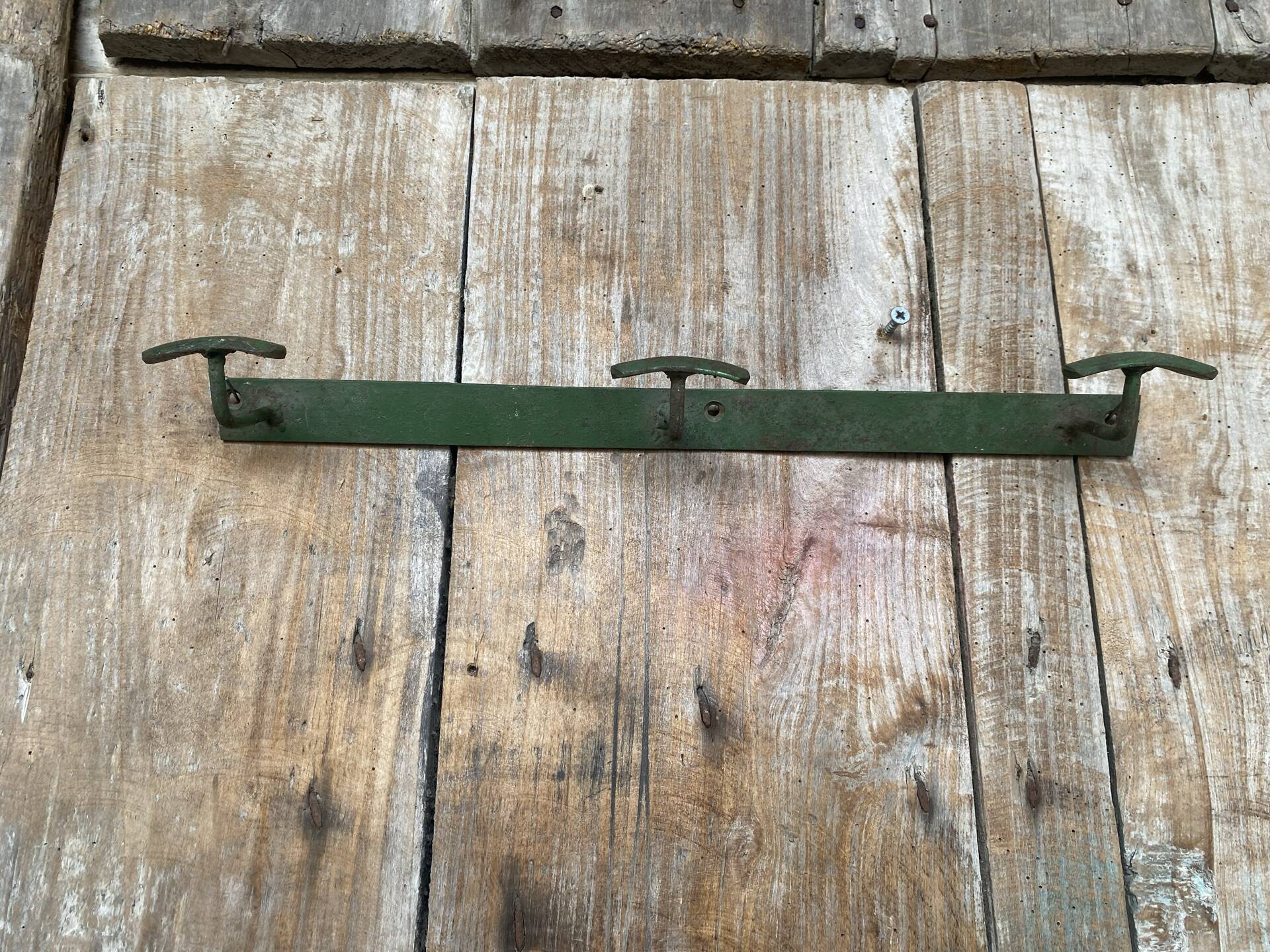 Vintage 1950s Green Metal Wall Coat Rack x3 #E