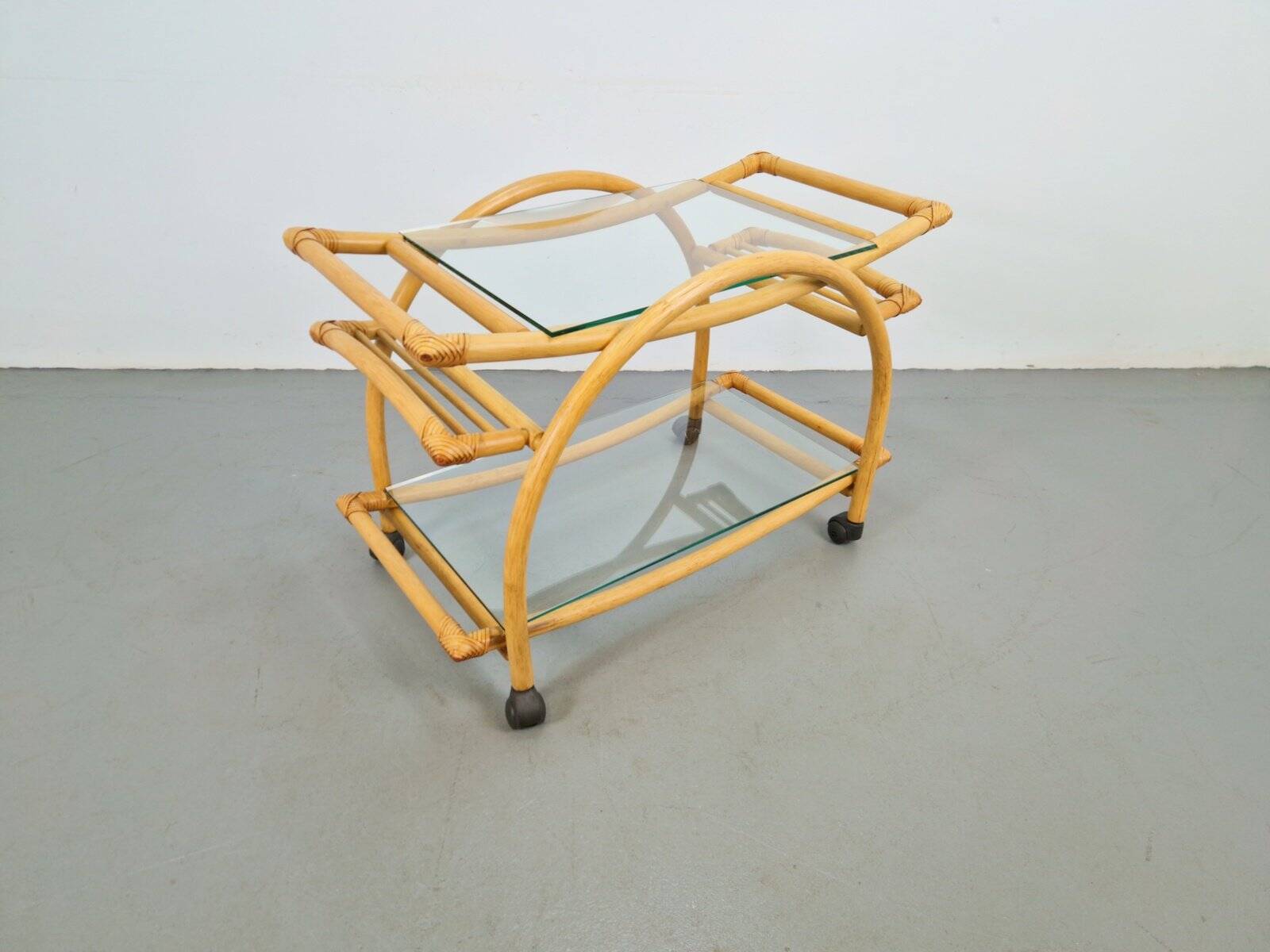 Vintage Trolley in Rattan, Bentwood and Leather, Italy, 1970s