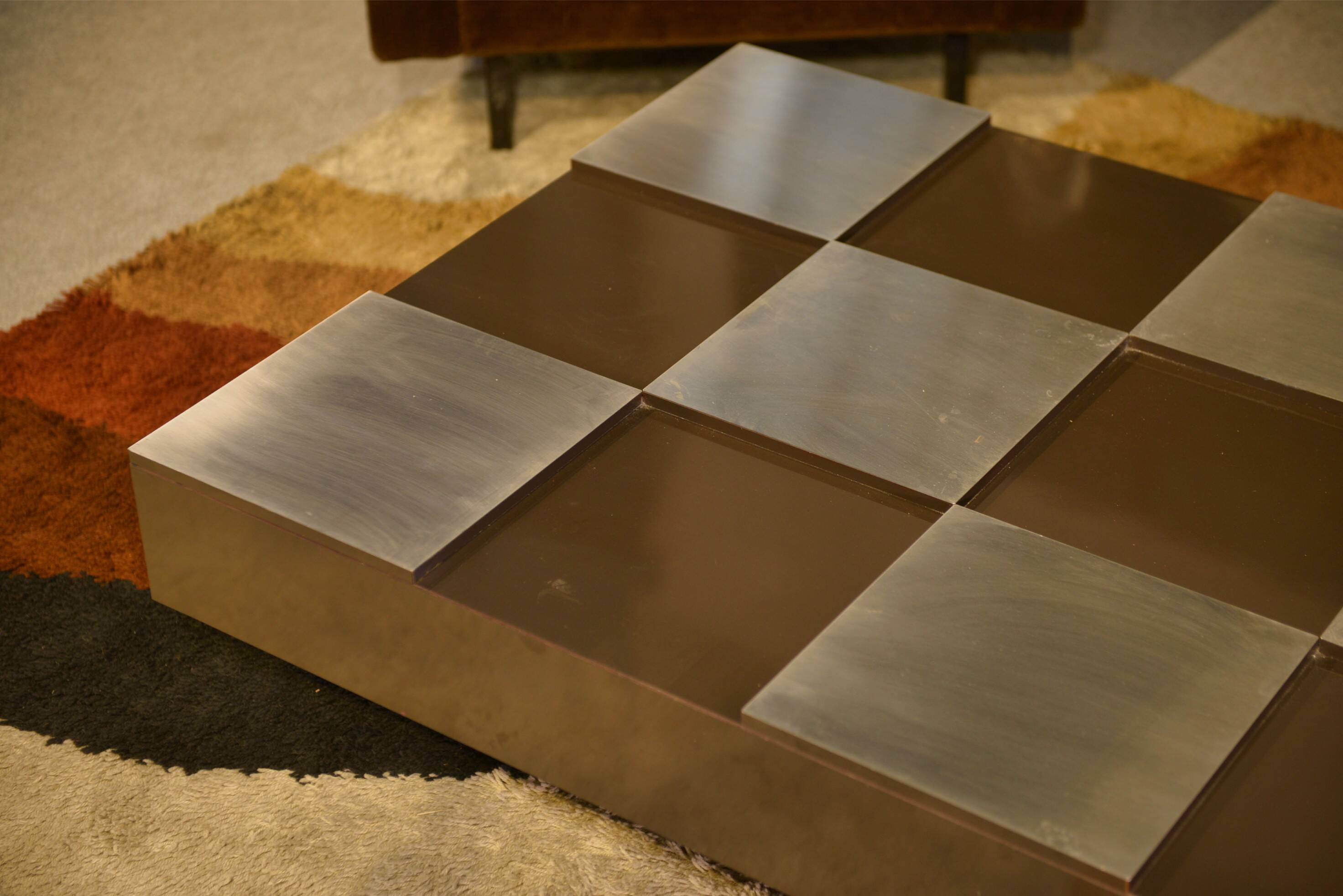 Designer coffee table with a checkerboard pattern attributed to Roberto Monsani 1970s.