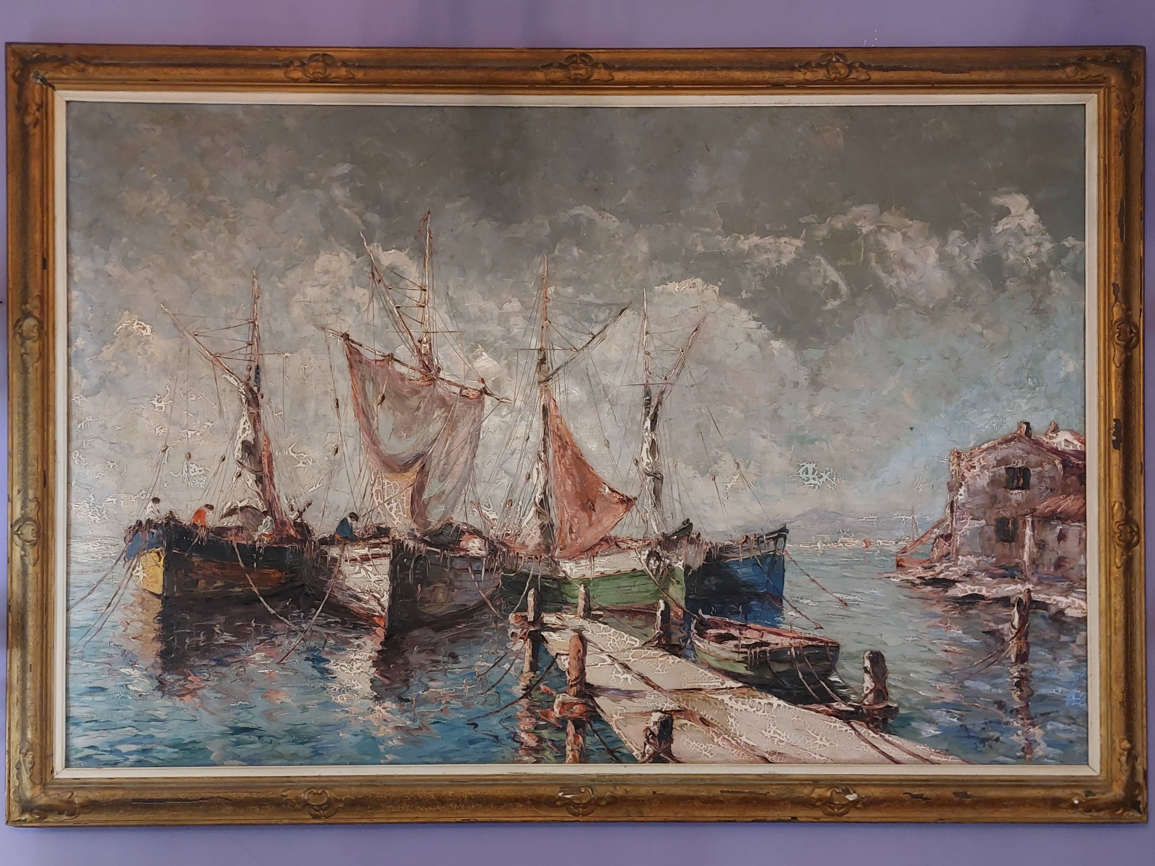 Painting Port of St Tropez 20th century