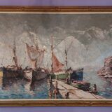 Tableau Port de St Tropez XXème siècle