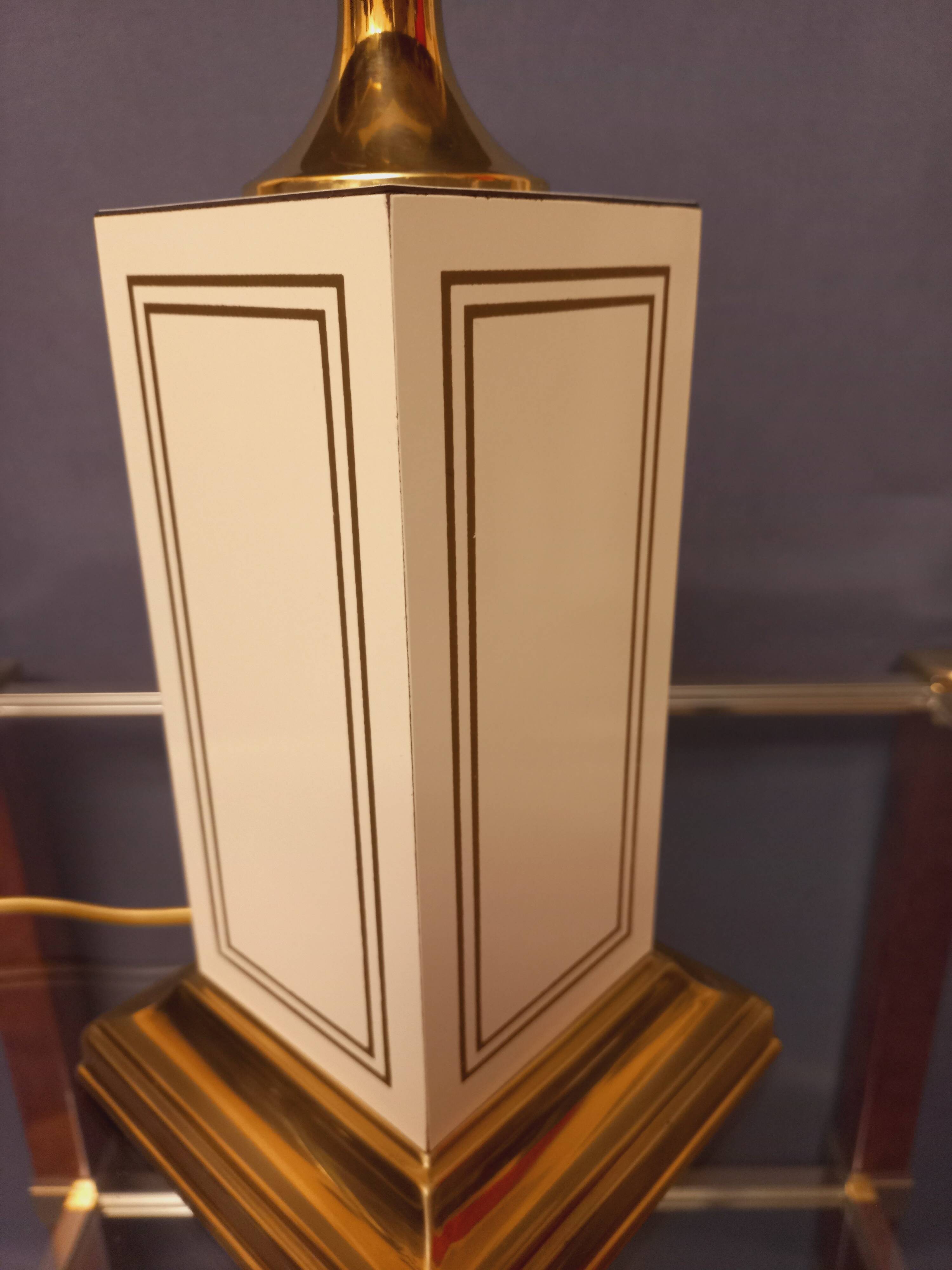 Large designer lamp in brass and ivory lacquer