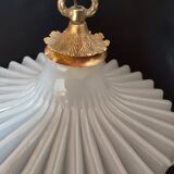 Round pendant light in pleated semi-opaque glass