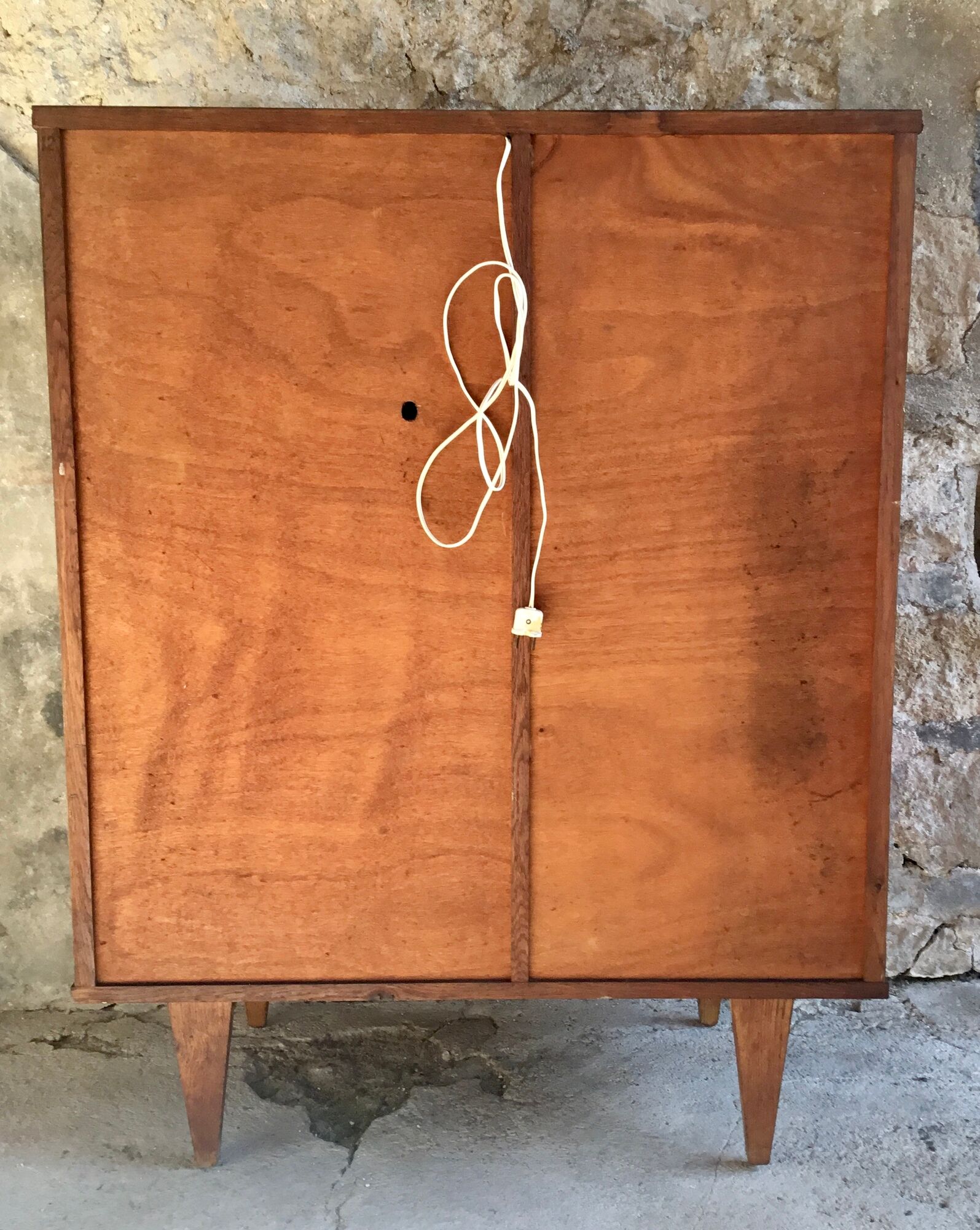 Rattan cabinet with integrated illuminating secretary vintage 1960