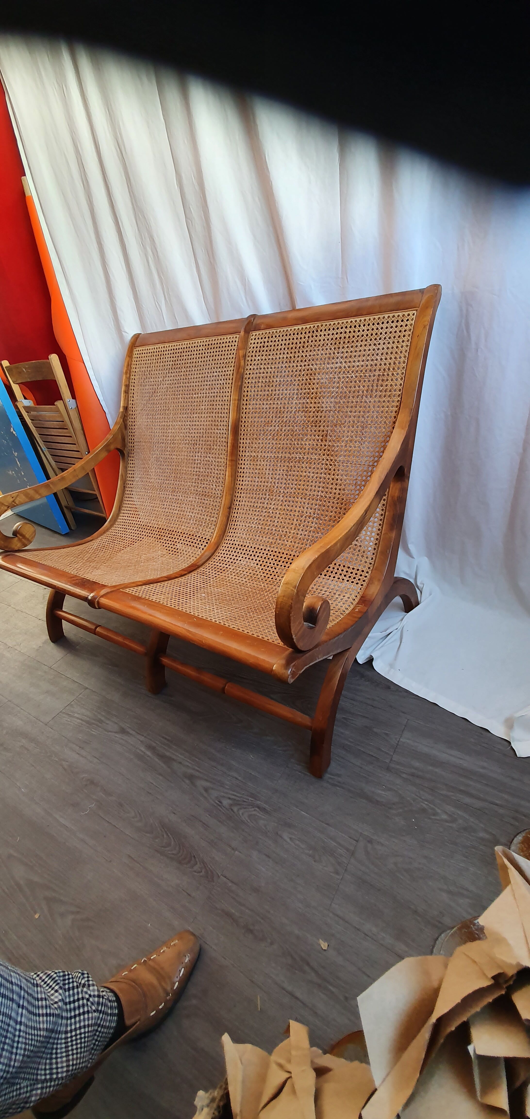 Rattan planter bench/tamarind wood