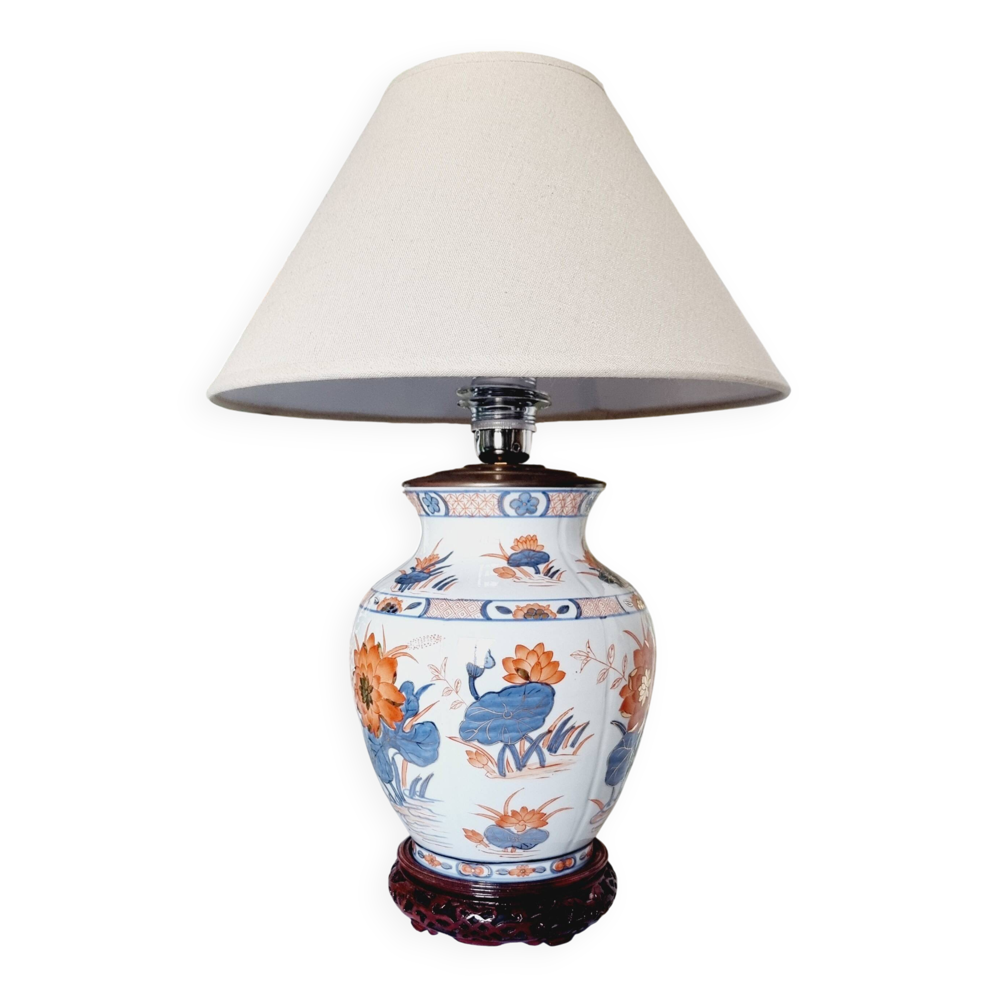 Hand-painted porcelain table lamp, Chinese Imari style.
