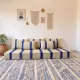 Royal blue striped floor cushion – Hanbel in handwoven ivory wool