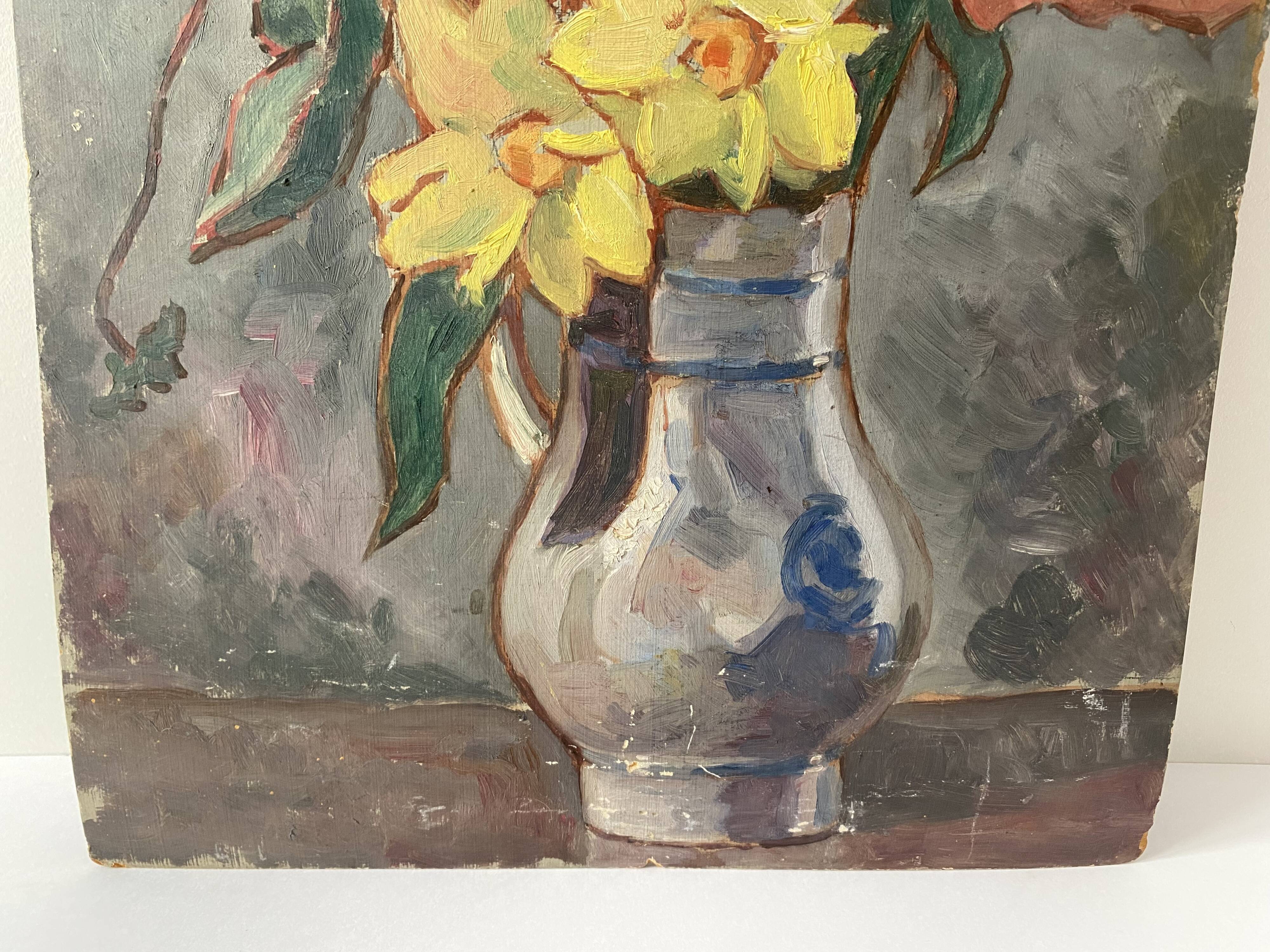 Oil portrait on cardboard of a man 50s