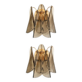 Modern Art Glass “Rondini” Wall Sconces in Smoked Fumè Murano Style