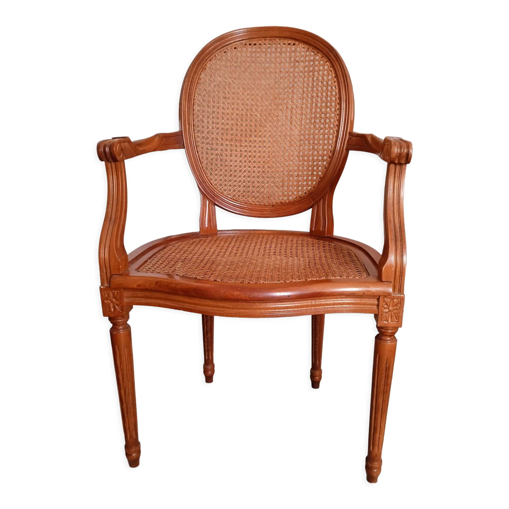 Antique Louis XVI style cane armchair