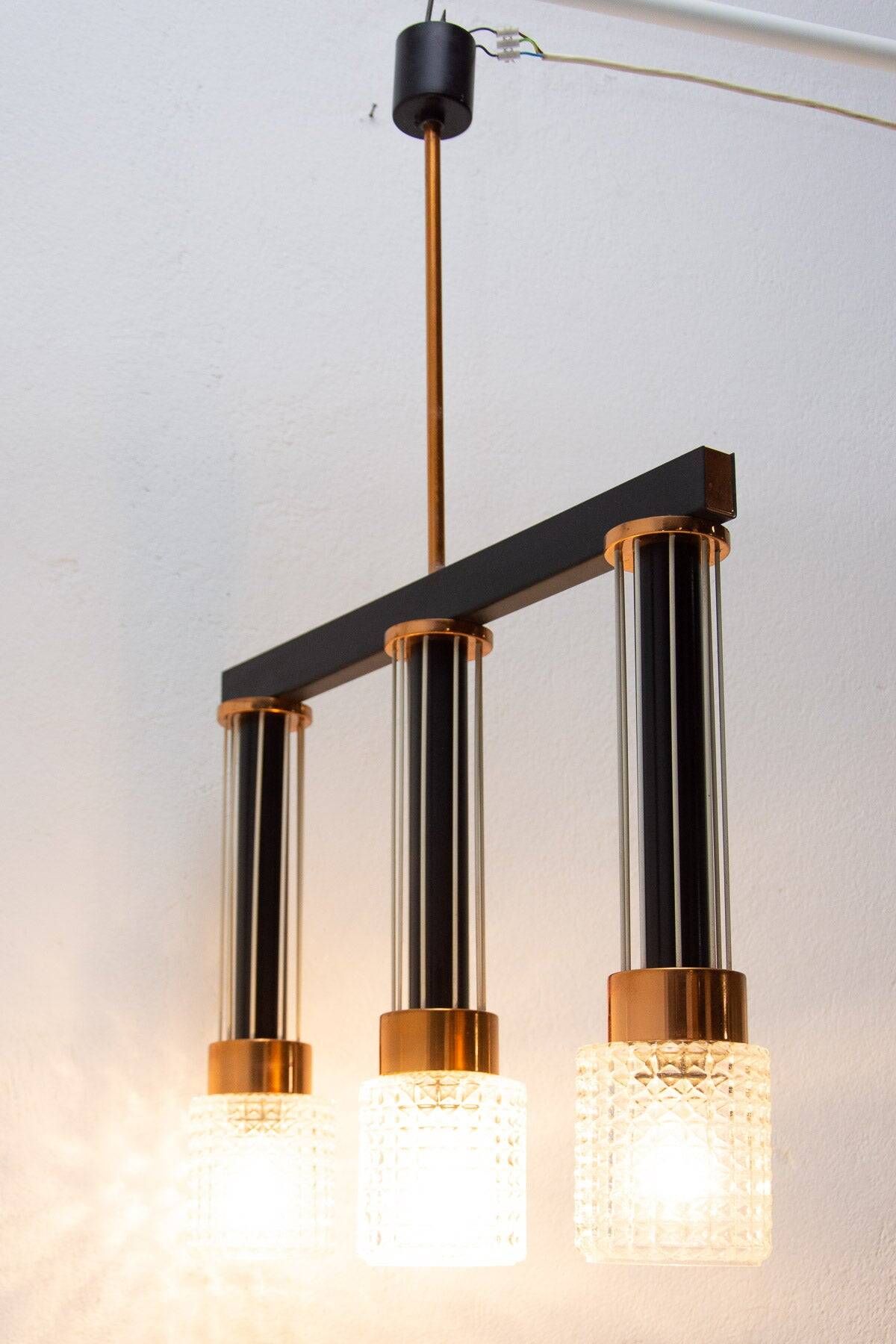 Czechoslovak brutalist light fixture, mid-century ceiling lighting, 1970s