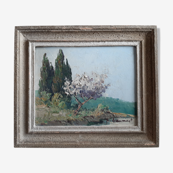 Oil on panel  "Provencal landscape" signed Deaumont