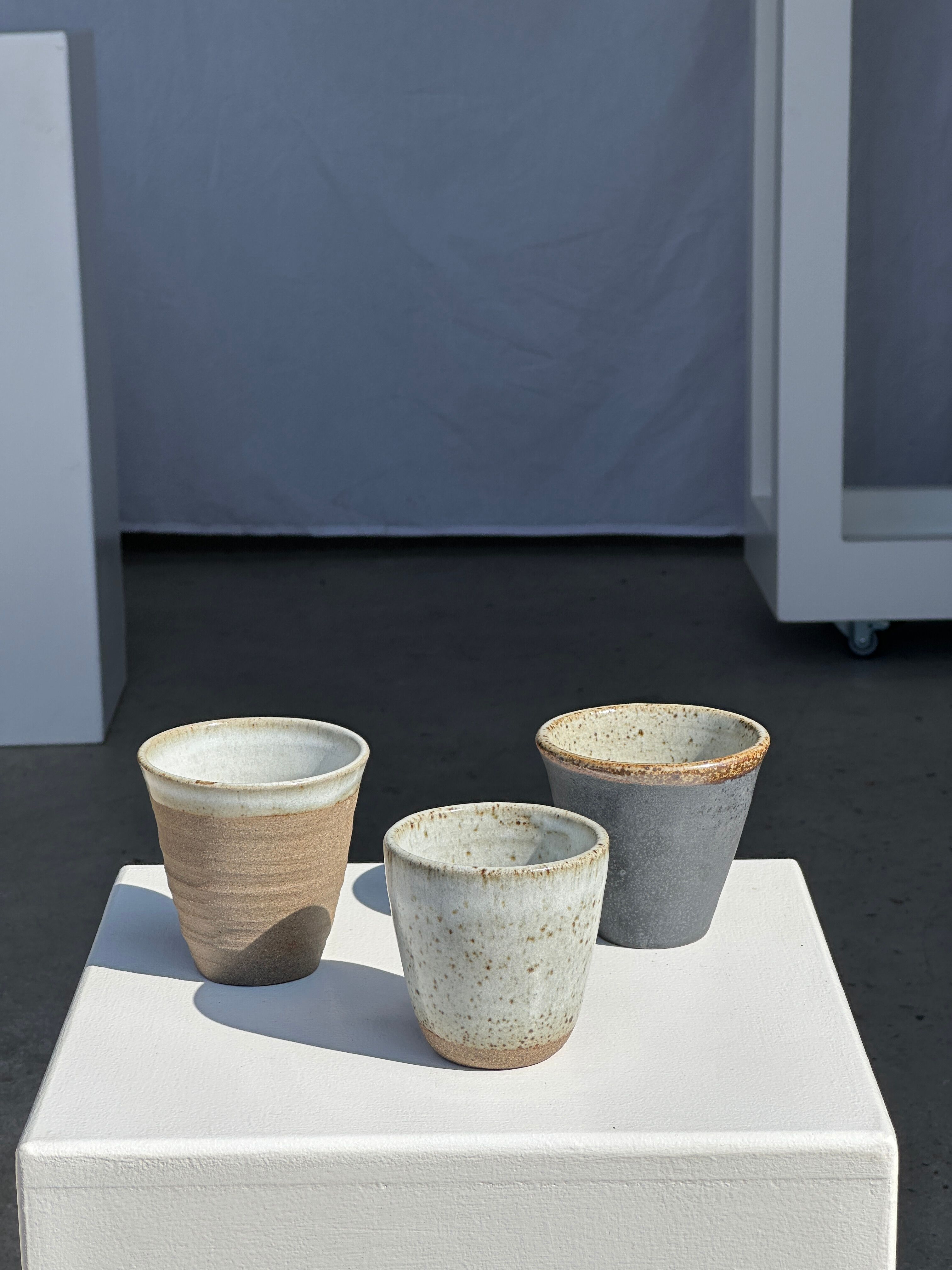 Set of 3 cups / mug in Indonesian ceramic (black, matte brown & speckled glazed)