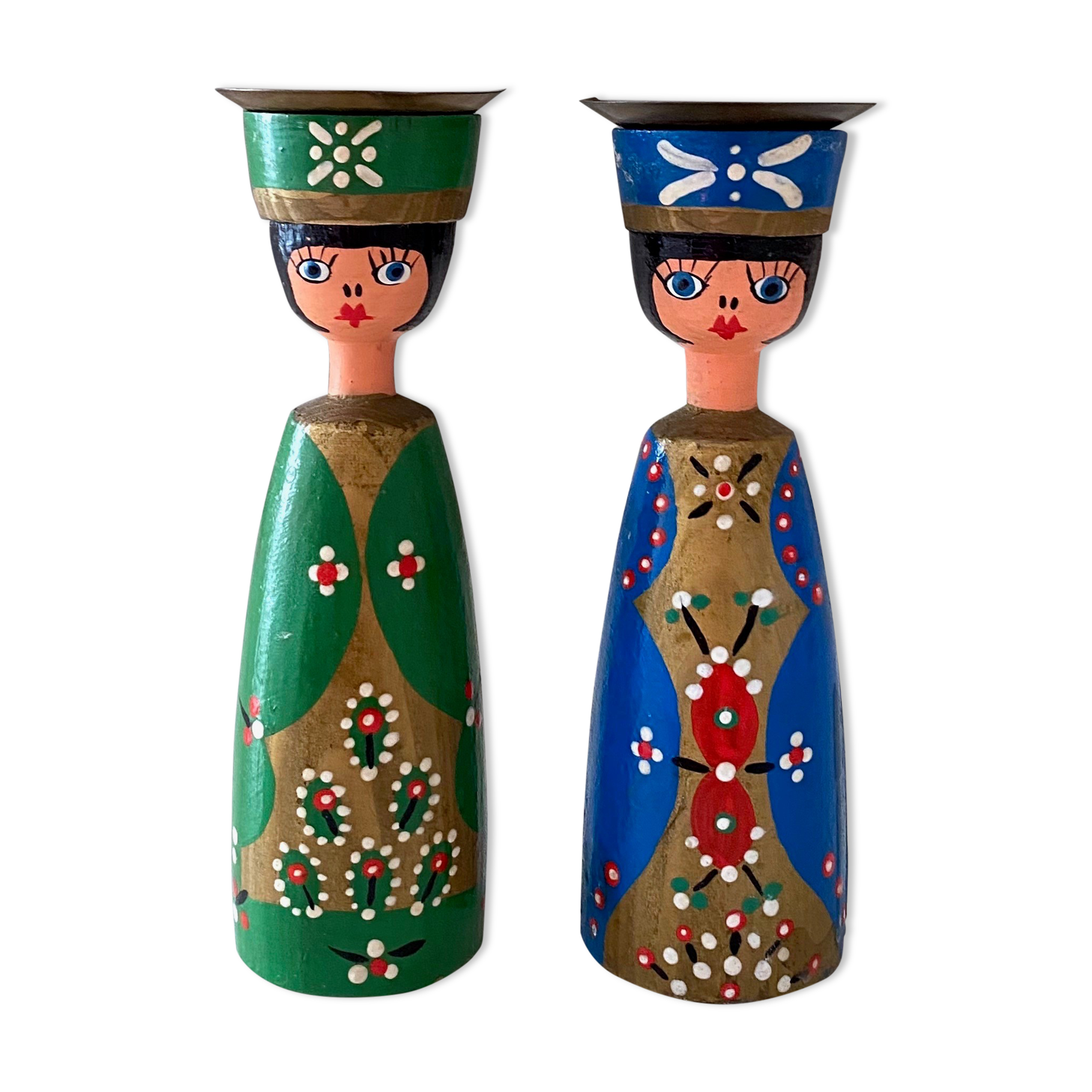 2 vintage candle holder DDR wooden figures, christmas decoration