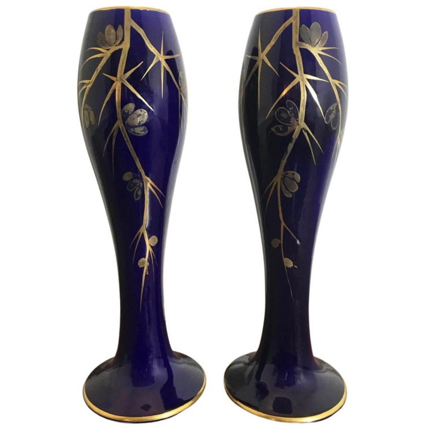 Maurice Pinon Heuze Vase in blue porcelain and gold Art Deco 1920